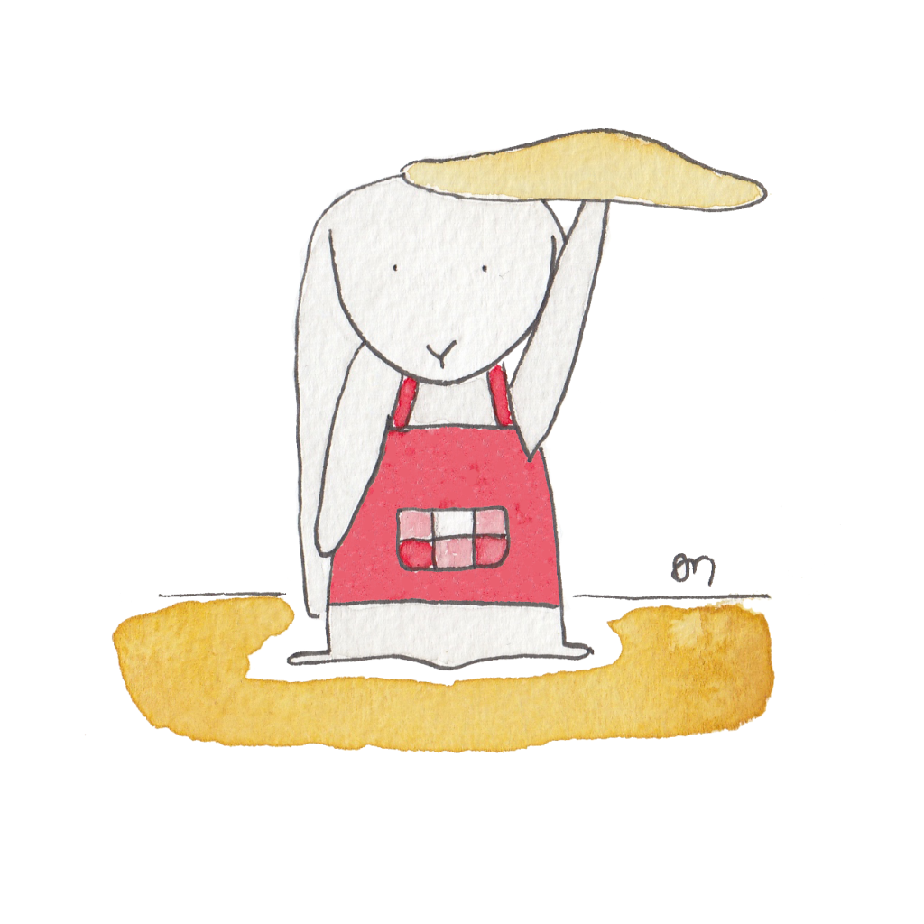 Illustrazione di un coniglio che fa il pizzaiolo